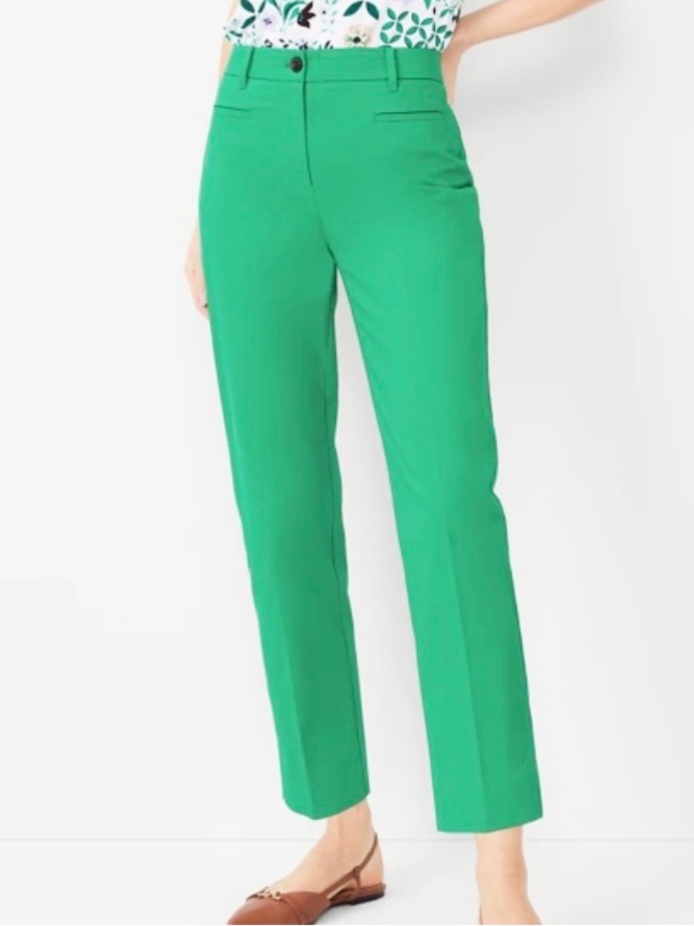 Ann Taylor The Cotton Medium Green Crop Cropped Pants 00P 00 Petite